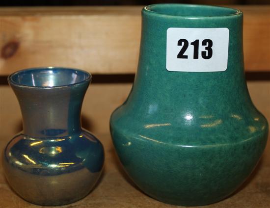 Rye iridescent glaze vase and a green glazed vase